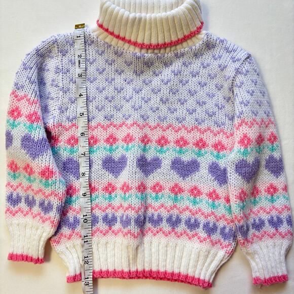 Vintage Heart Flower Knit Turtleneck Sweater 2t - Picture 4 of 6